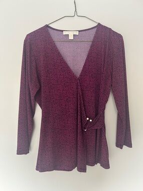 Michael Kors Purple Patterned Wrap-Front Long Sleeve Top